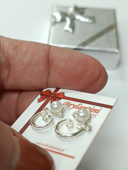 Srebne kolczyki kotki z perełkami srebro 925