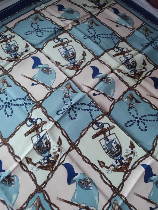 100% Jedwab baby blue róż krem morski print apaszka chustka jedwabna
