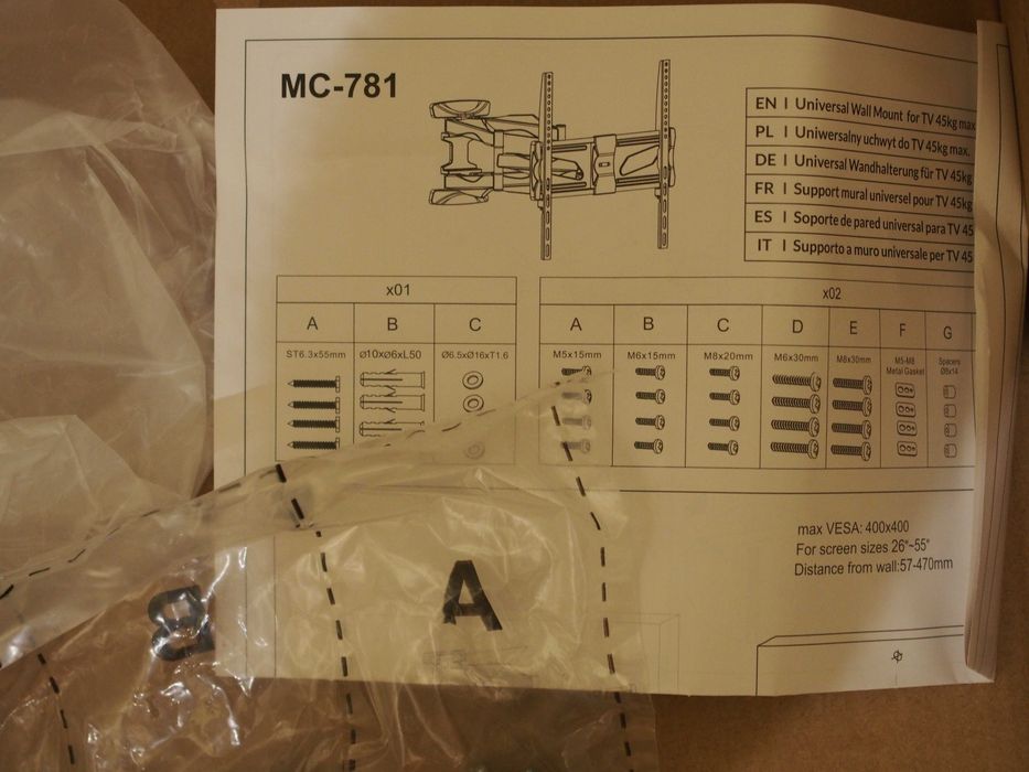 Uchwyt do telewizora, Maclean, MC-781, do 45kg
