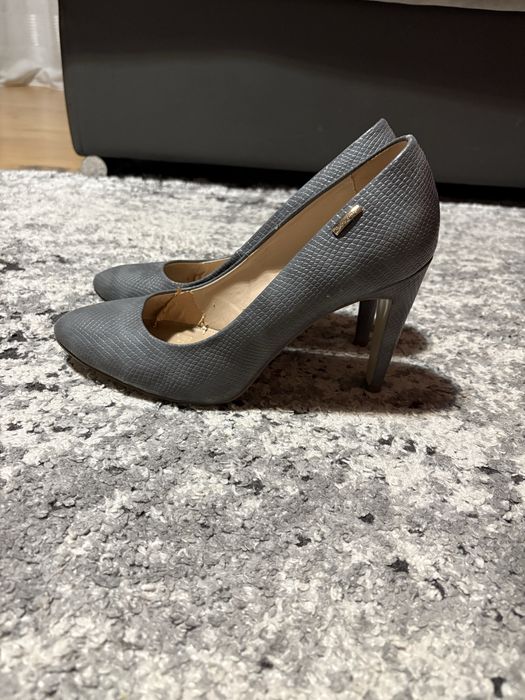 Szare buty na obcasie szpilki pantofle damskie 40
