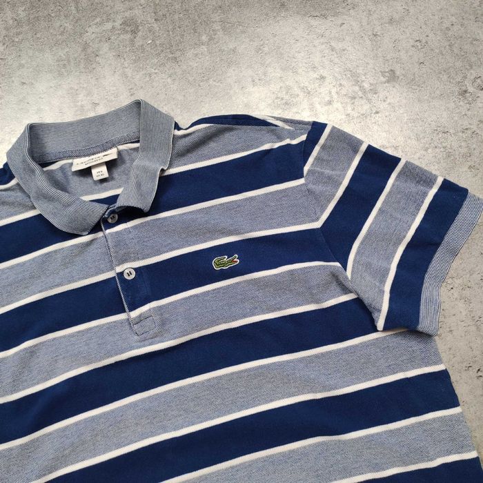 MĘSKA Koszulka Bawełna PREMIUM Paski Elegancka Granat Lacoste France