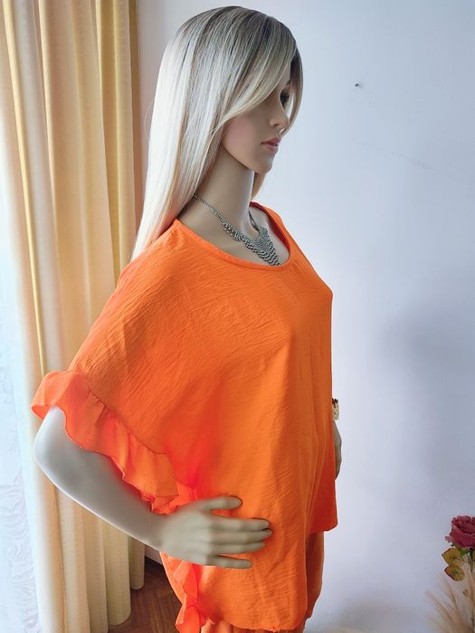 Bluzka oversize neon orange Made in Italy plus size falbanki boho