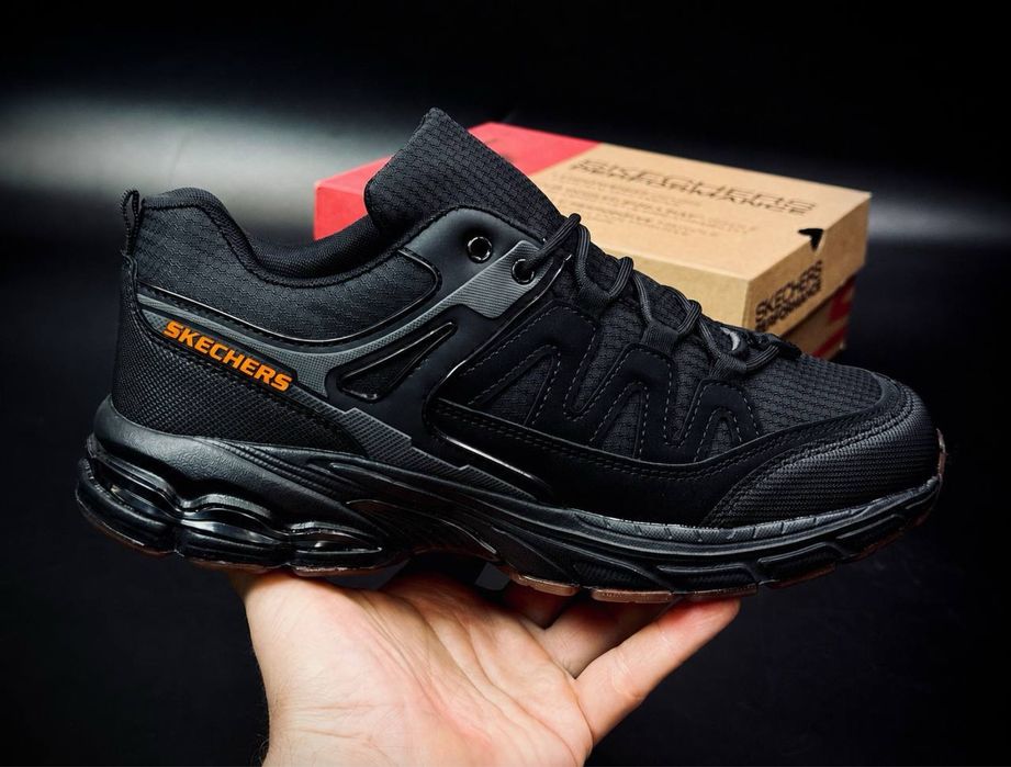 Кроссовки мужские Skechers Skech Air кожаные Практичные мужские красовки скечерс Черные повседневные красавки скейчерс