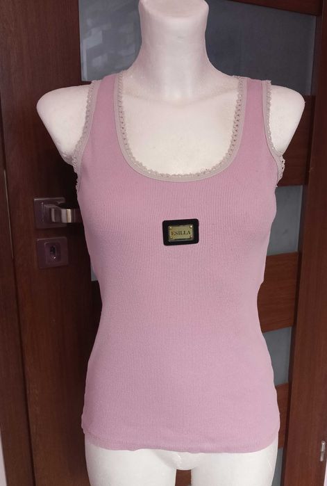 Prążkowana bluzka top prążki różowa bokserka lato Esilla casual basic