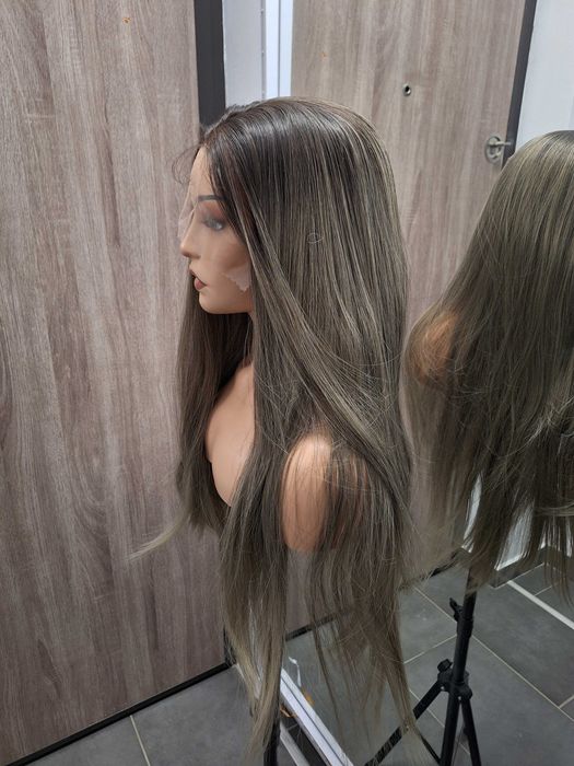 Długa Prosta Ciemny Blond Peruka Koronkowej Siateczce Lace Front Wig