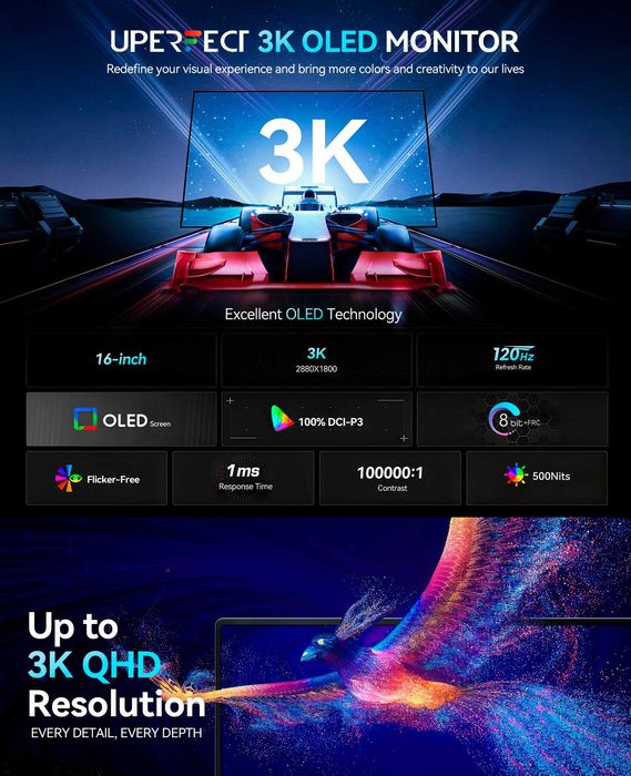 Портативний монітор UPERFECT UColor O2 16'' 3K OLED 120Hz USB-C