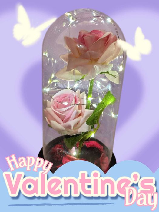 Wieczna Róża 2 róże z Oświetleniem LED prezent Walentynki