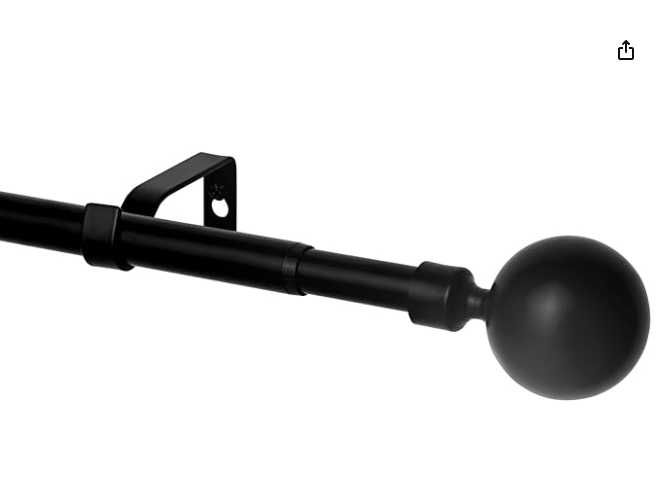 WL.Rocaille Czarny karnisz z kulką regulowany metalowy 76 cm do 310 cm