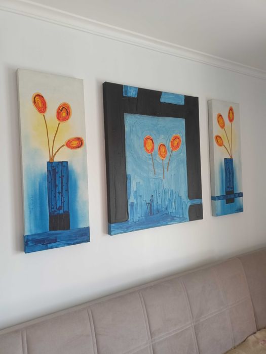 Tela/quadro azul com flores