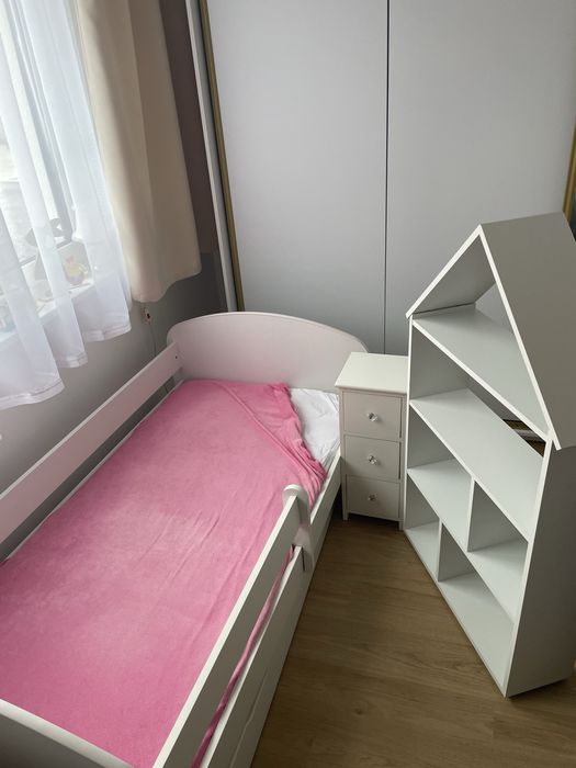Łóżko białe dziecięce 80x160 z szufladami + regał i szafka nocna