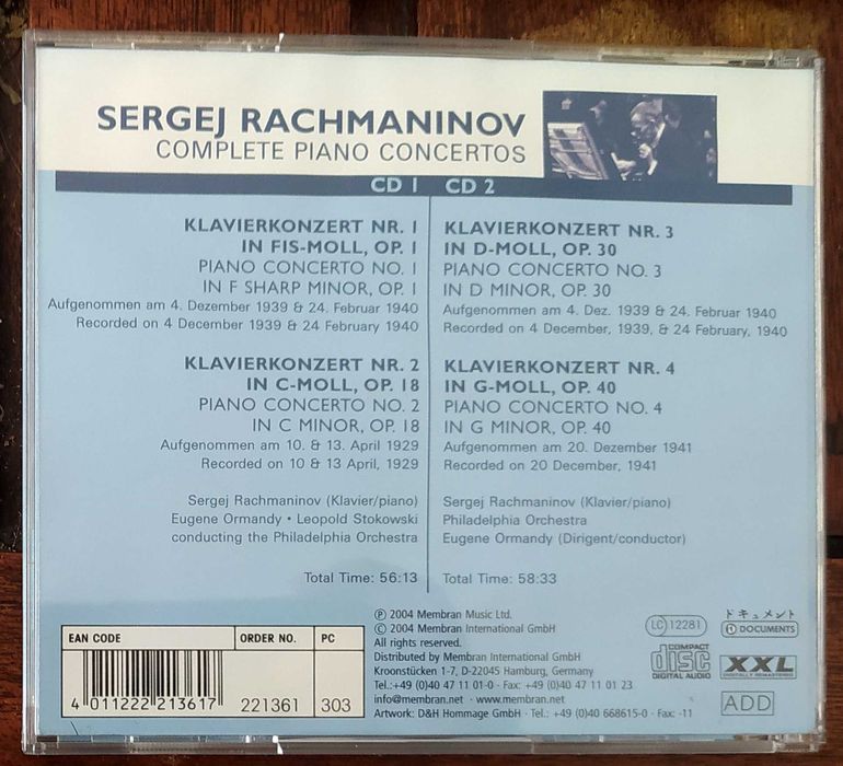 Rachmaninov plays Rachmaninov: Complete Piano Concertos - Documents 2 CDs