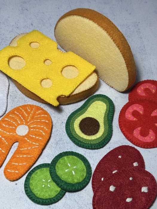 Сендвіч з фетру,Хот дог з фетру,Фетрові овочі і фрукти