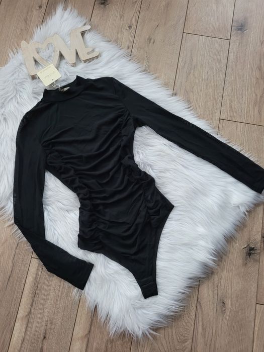 Czarne body siatka z marszczeniem s/m