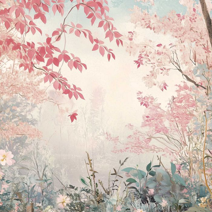 Fototapeta Różowe Kwiaty Liście Wiosna Natura Drzewo Las 3D + KLEJ