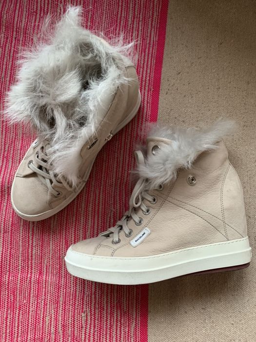 Sneakersy Rucoline włoskiej marki na koturnie skóra jagnięca i futro