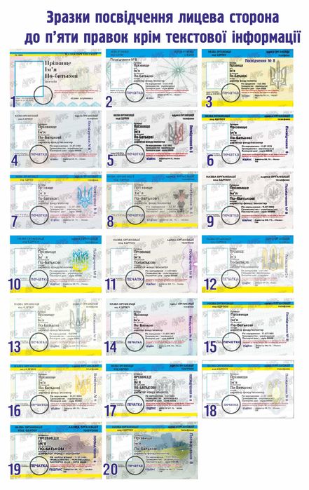 ПОСВІДЧЕННЯ пластикові