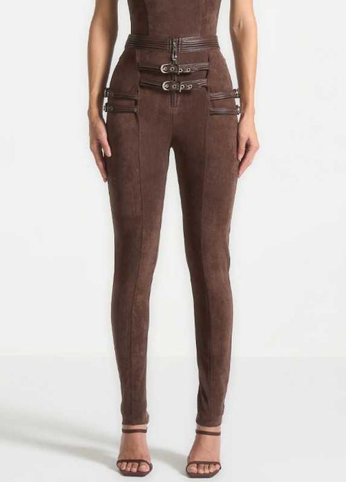 Брендовые Замшевые брюки леггинсы с пряжками Maniere De Voir