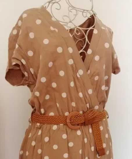 Vestido bolinhas beje. tam. S/M