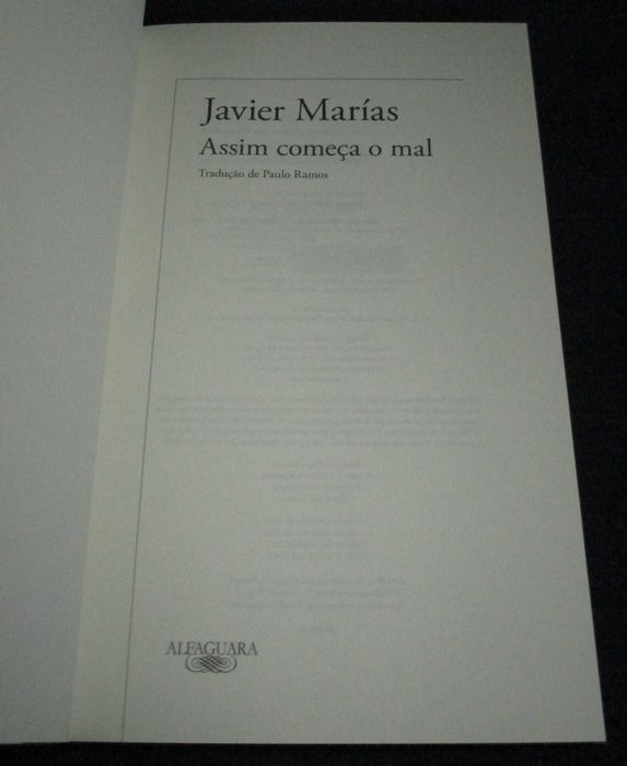 Livro Assim Começa o Mal Javier Marías