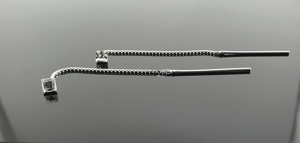 Kolczyki przekładane przeciągane srebrne pr.925 kwadratowa cyrkonia