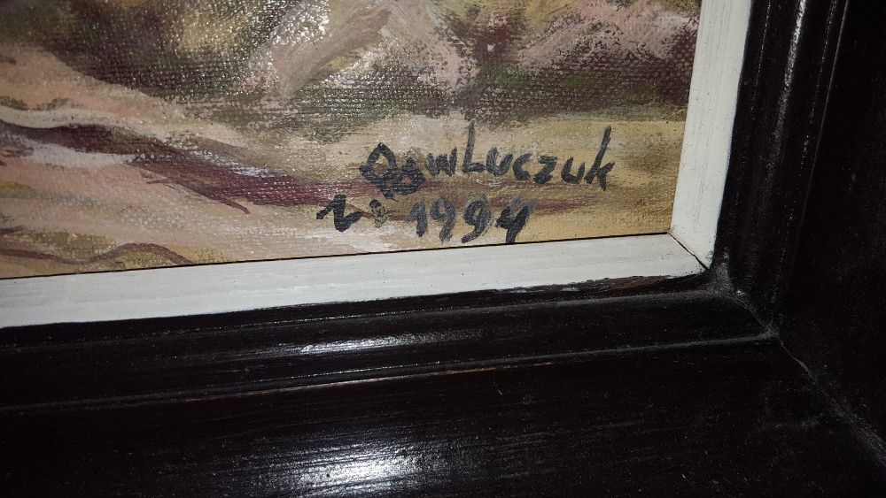 trzy obrazy olejne Pawluczuka malowane na płótnie