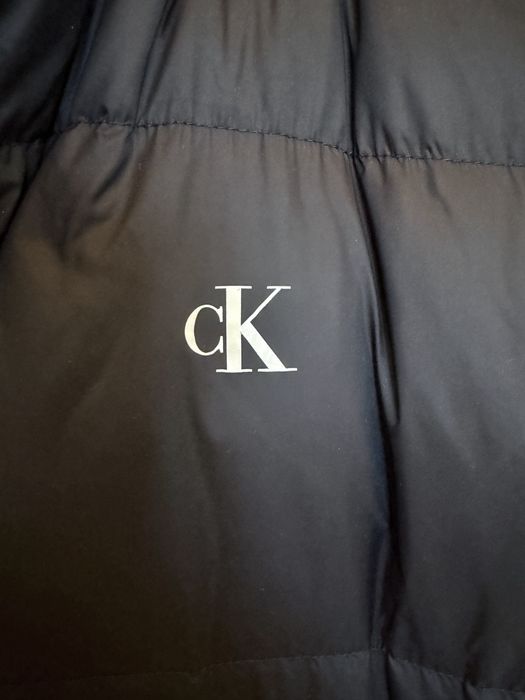 Calvin Klein Jeans długa kurtka puchowa zimowa z kapturem S
