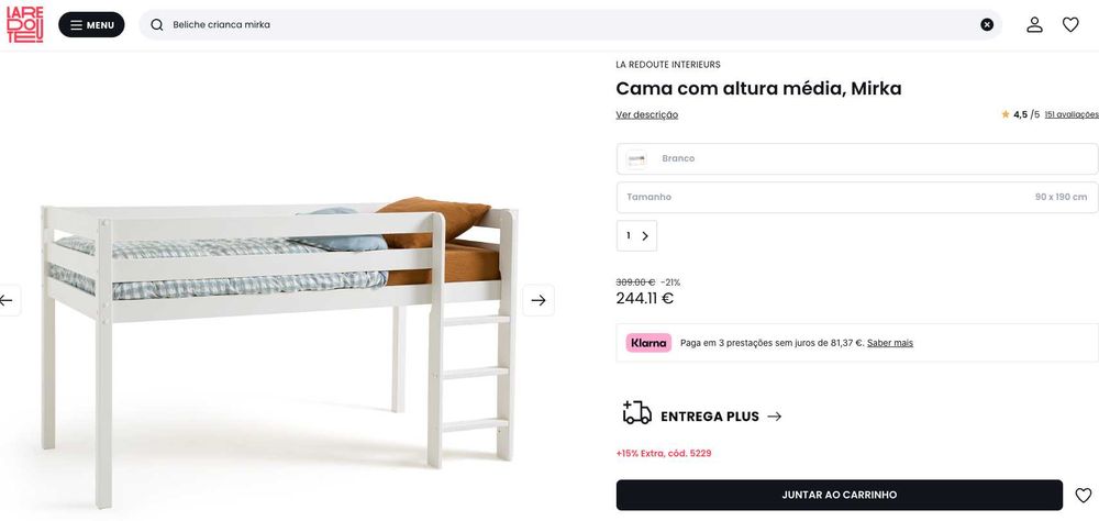 Cama alta (tipo beliche) - altura média - Laredoute64584694834051121