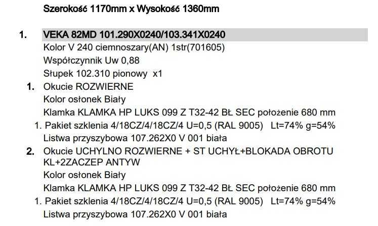Okno PCV 117x136 R+RU Veka kolor zewnętrzny antracyt 3 szybowe