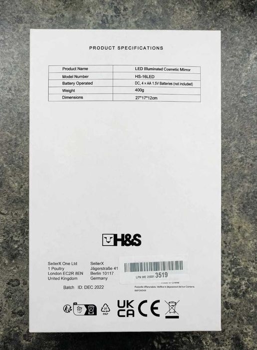 Lusterko Kosmetyczne LED H&S HS-16LED - Dotykowe 16 LED, 3 Tryby Światła - NOWE