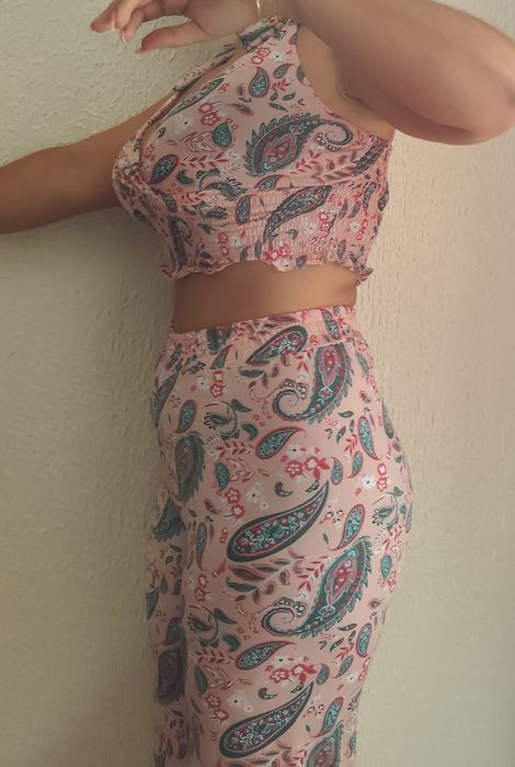 Conjunto top e calças  rosa