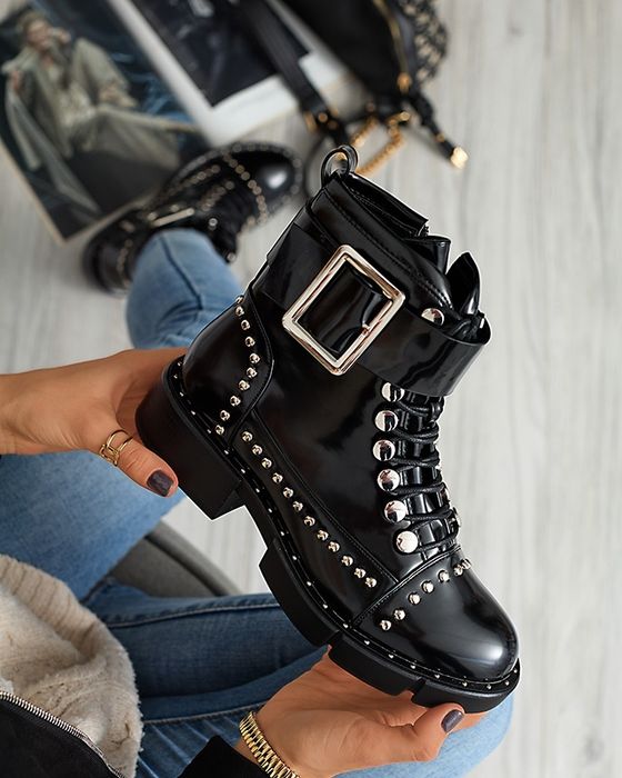 36 37 38 botki 39 40 41 sztyblety workery lakierowane z dżetami nitami