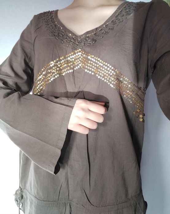 Tunika koszula z cekinami piękna brązowa boho
