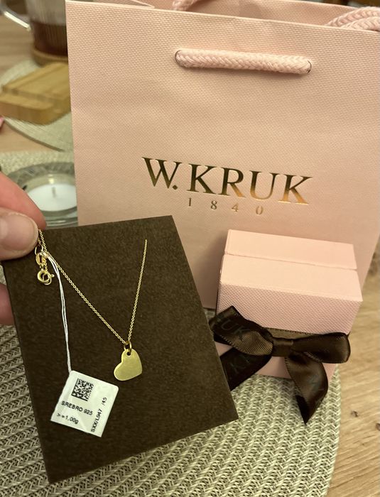 Nowy naszyjnik złoty, łańcuszek W.Kruk serce