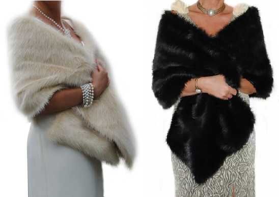 PIĘKNY szykowny SZAL FUTRZANY _ bolerko narzutka etola ślub wesele