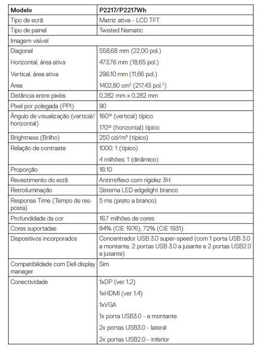 2x Monitor Dell P2217 22" HDMI/DP – Ajustável em Altura | Excelente Estado - 90€ os dois