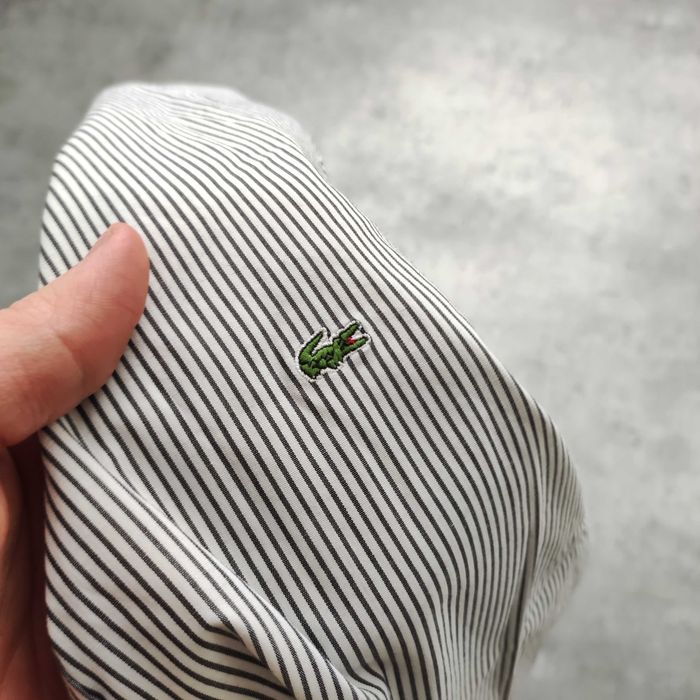 MĘSKA Elegancka PREMIUM Koszula Paski Małe Logo Lacoste Haft Bawełna