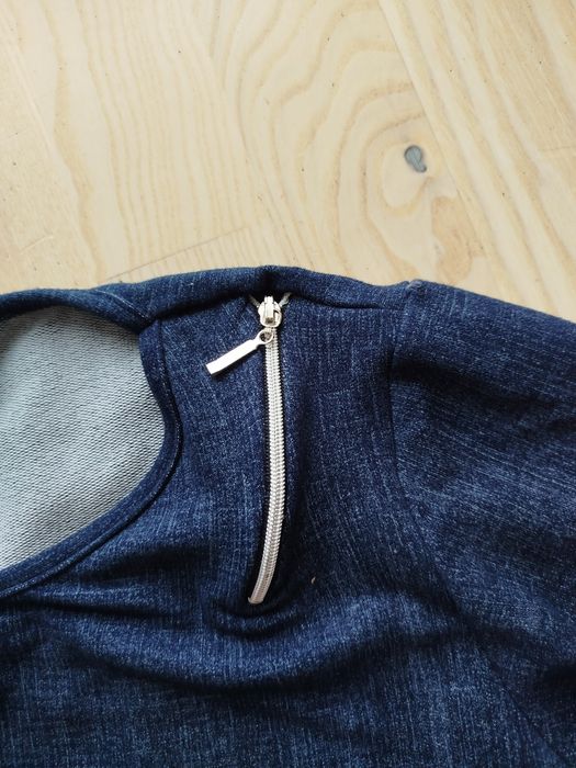 Granatowa sukienka ciążowa a'la jeans jeansowa L ozdobne zamki