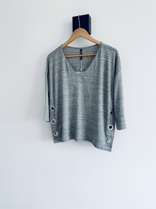Sweter bluzka longsleeve szary melanż basic oversize Stradivarius