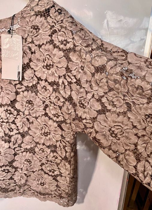 Zara bluza, top z KRONKĄ NOWA z bufiastymi rękawami