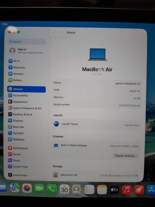 Apple Macbook Air A2337 2020 року M1 / 16GB / SSD 256GB