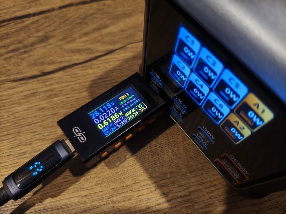 Zasilacz GaN 420W PD3.2/PD3.1, LCD, 6xUSB-C (2x140W+4x100W) 2xUSB-A