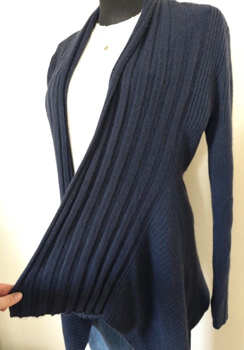 Luksusowy Granatowy Kardigan COERCION 50% Angora roz XL asymetryczny