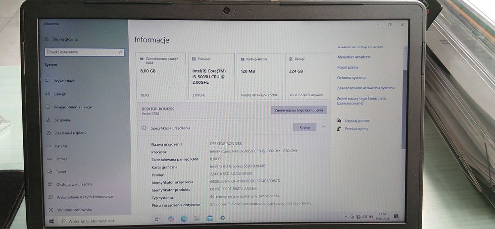 DELL Vostro 3558 i3 240SSD 8GB W10H