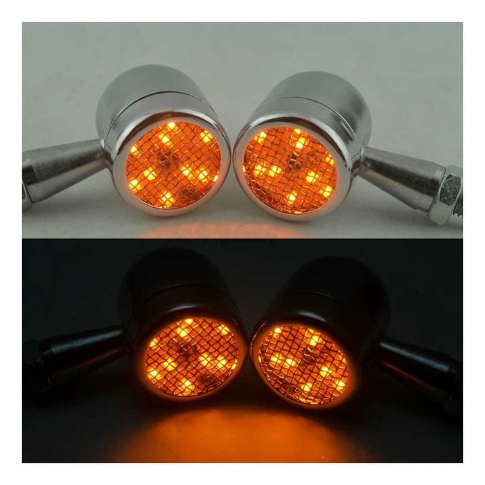Par de mini piscas LED bala 12V para moto — âmbar universal
