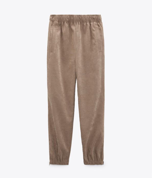 Zara spodnie sztuczny zamsz typu jogger z sieakami S 36 ściągacz camel