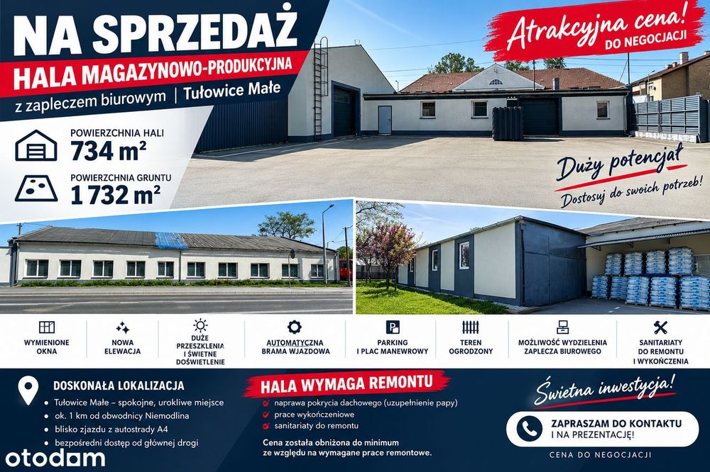 Hala Do Remontu Na Sprzedaż – 734 M² + 1732 M² Gruntu