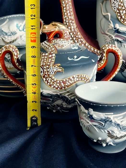 Serwis kawowy litofania GEJSZA Smoki Dragon Japoński vintage retro