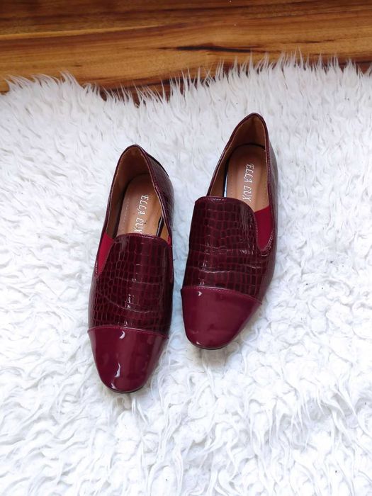 Bordowe, eleganckie, damskie używane baleriny, 38