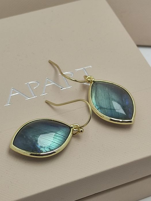 Kolczyki pozłacane z naturalnym labradorytem