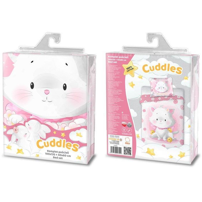 pościel bawełna 100x135 + 40x60 kotek róż